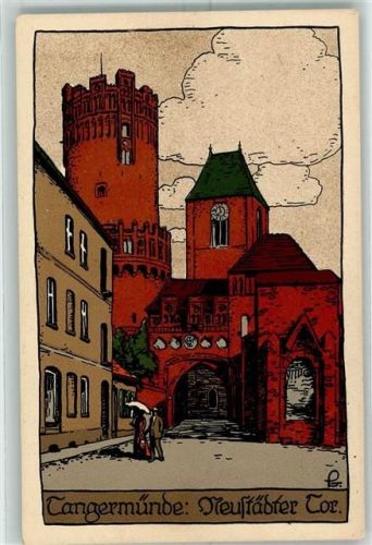 39590 O3504 Tangermünde Künstlersteindruck Neustädter Tor sign