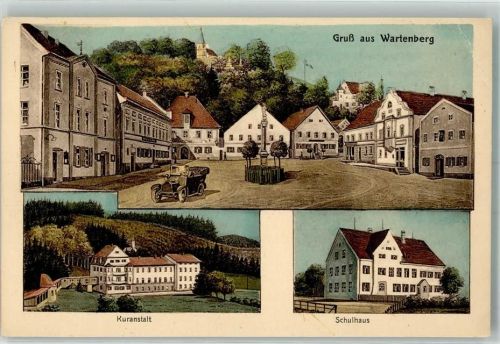 Wartenberg Kuranstalt Schulhaus Oldtimer Lithographie