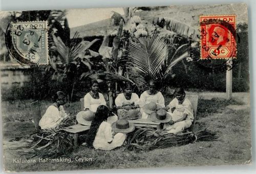 Colombo 1929 Tracht Hat-Making Ort lt. Stempel Briefmarke Bildseite