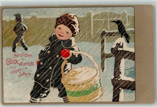 Neujahr Kind Apfel es schneit Verlag Erika Nr. 2179