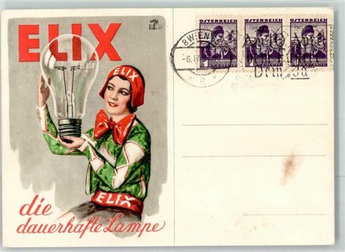 1938 Werbung Elix dauerhafte Lampe AK WK II
