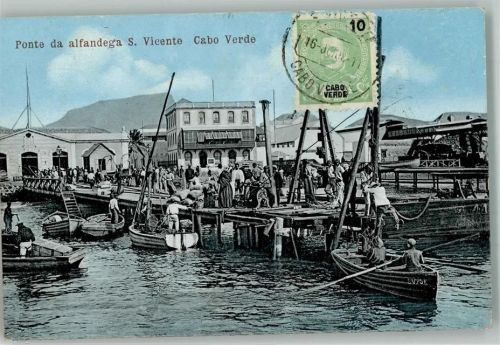 Sao Vicente 1911 Hafen Briefmarke Bildseite