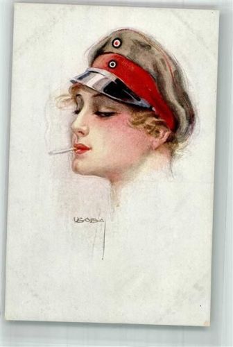 1914 - 1918 Frau mit einer Militär Mütze + Zigarette , Serie 3796-1