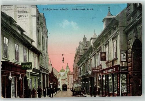 Ljubljana 1917 Presernova ulica Straßenbahn