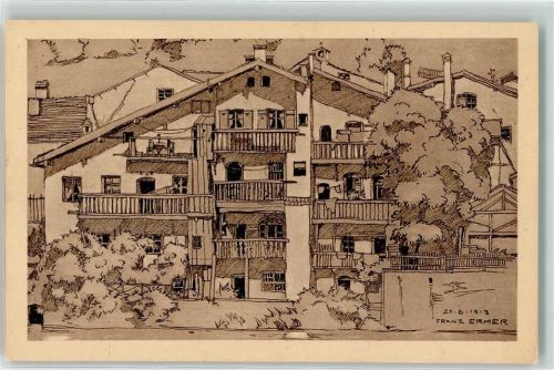 Burghausen Häuser an der Salzlach sign. Franz Ermer 21.08.1913