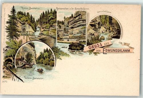 Hrensko Herrnskretschen Gebrauchsspuren Hintere Bootstation Edmundsklamm Lithographie