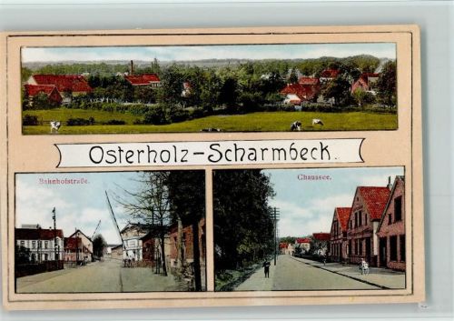 Osterholz-Scharmbeck 1920 Bahnhofstrasse mit Bahnschranken , Chaussee, AK