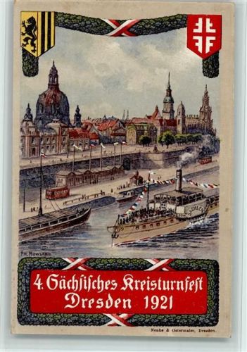 Dresden Festpostkarte Nr. 2 , 4. Sächs. Kreisturnfest 1921 , sign Fr. Rowland