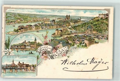 Passau 1898 Innenstadt Blick von der Donaubrücke