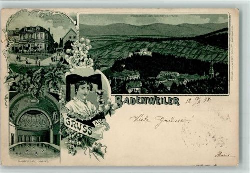 Badenweiler 1898 Gruss aus - Marmorbad Innenansicht, Restauration Meissburger AK