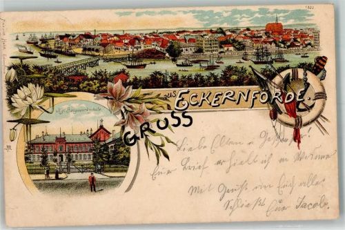 Eckernförde 1898 Hafen Rettungsring Kgl. Baugewerkschule