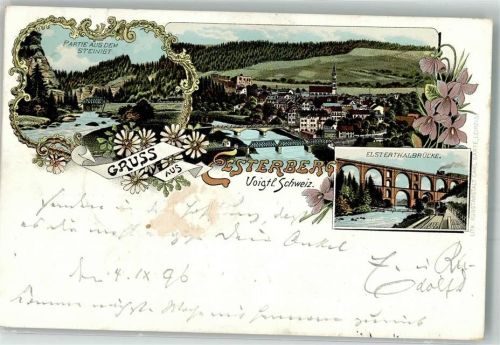 Elsterberg 1896 Lithographie Elstertalbrücke Aus dem Steinigt