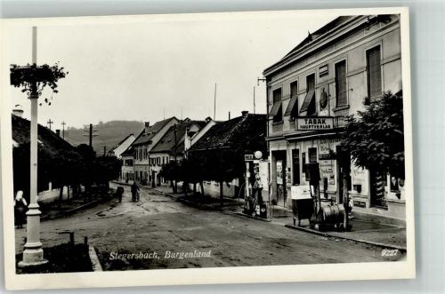 7551 Stegersbach 1952 Foto AK Tankstelle Geschäft Tabak-Hauptverlag