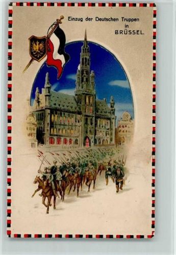 Brüssel WK I Einzug der Dt. Truppen in Brüssel Lithographie AK