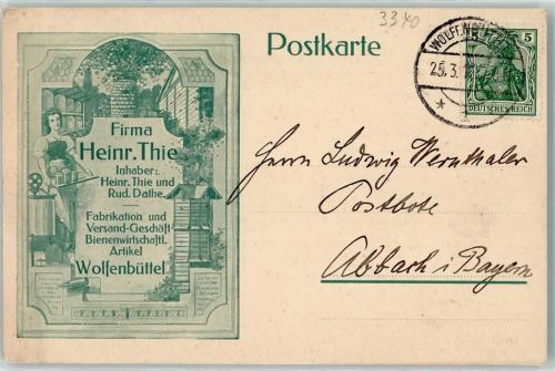 Wolfenbüttel 1916 Bienenwirtschaftliche Artikel Firma Heinr. Thie Werbung