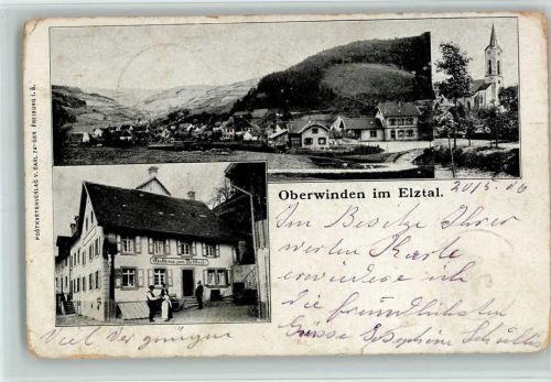 Oberwinden 1906 Gasthaus zum Rebstock , Eckknick, Ecke geschürft AK