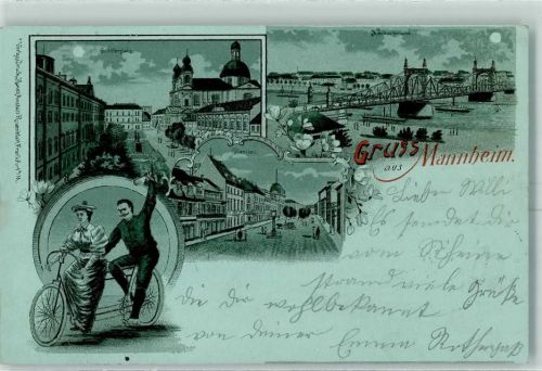 Mannheim 1899 Gruss aus Tandem Fahrrad Kunstanstalt Rosenblatt AK