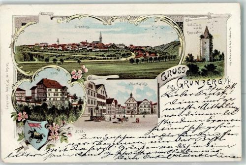 Grünberg 1898 Diebs-Turm vor der Renovation Burg Marktplatz