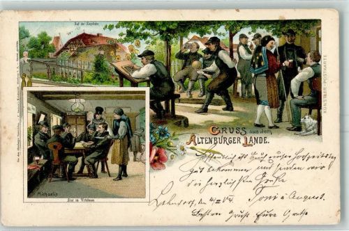 Altenburg 1904 Altenburger Lande Auf der Kegelbahn Skat im Wirtshaus sign Michalis