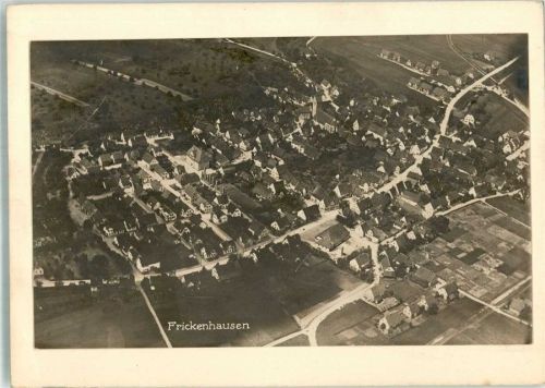 Frickenhausen Vogelschau Original aufmontierte Verlagsmusterkarte