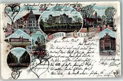 Celle 1897 Infantrie Kaserne Caroline Mathilde Denkmal Kriegerdenkmal am Schloss Real Gymnasium Lithohraphie
