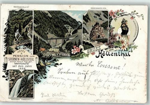 Höllental 1896 Ravenna-Wasserfall Viadukt Schwarzwälder-Tracht Ravennafelsen