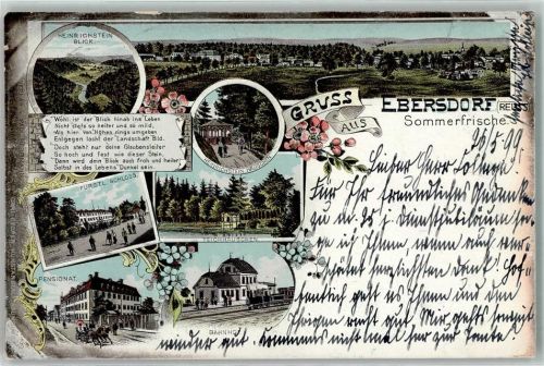 Ebersdorf 1899 Heinrichstein Blick Fürstl. Schloss Heinrichstein-Häuschen Teichhäuschen Bahnhof Pensionat