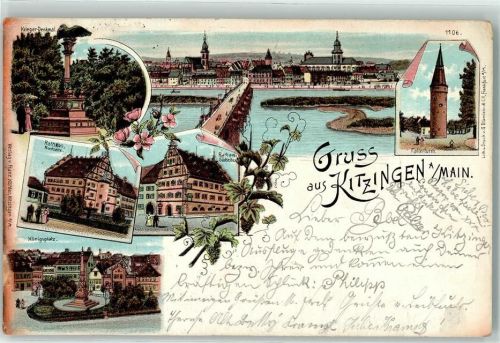 Kitzingen 1897 Kaiser Denkmal Rathaus Königplatz Folterturm