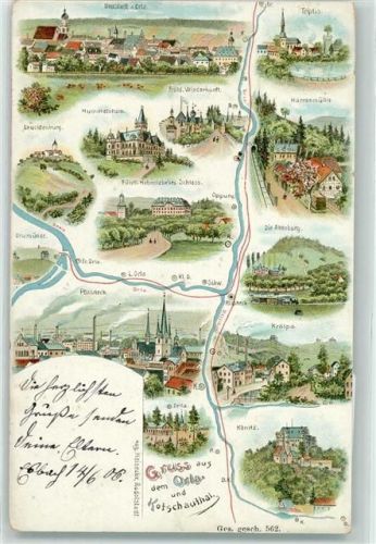 Neustadt 1906 Triptis Fröhl. Wiederkunft Hummelshain Leuchtenburg Altenburg Pössneck Krölpa Könitz Landkarte