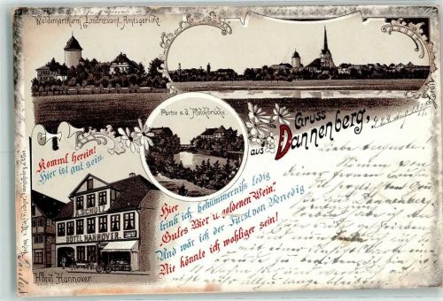 Dannenberg 1899 Waldemarturm Landratsamt Amtsgericht Parie an der Kolckbrücke Hotel Hannover