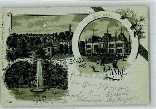 Lanke 1901 Gruss aus - Park mit Springbrunnen, Schloss, Ortsansicht - Verlag Friedländer 2623 AK