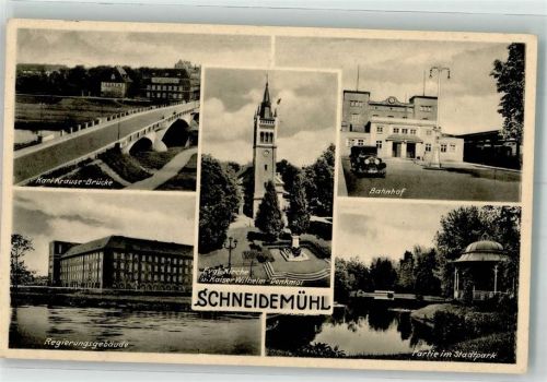 Schneidemühl Karl Krause Brücke Regierungsgebäude Ev. Kirche Kaiser Wilhelm Denkmal Bahnhof Stadtpark