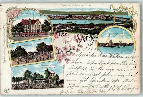 Werder 1899 Postgebäude Marktplatz Bismarckshöhe Mühlenblick Lithographie