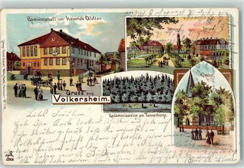 Volkersheim 1902 Gasthaus Rittergut Schloss Kirche Gedächnissteine am Tannenberge
