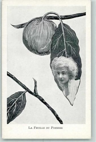 La Feuille du Pommier Metamorphose Apfelblatt vermenschlicht AK