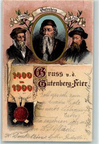 Mainz 1900 1400-1900 Gutenberg Feier AK