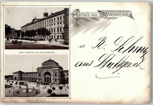 Mannheim 1911 Hof Theater Schillerplatz Haupt Bahnhof Kutsche Gruss Pferdestraßenbahn Vorläufer