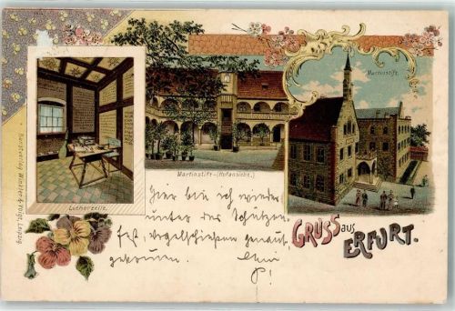 Erfurt 1898 Lutherzelle Martinstift Lithographie