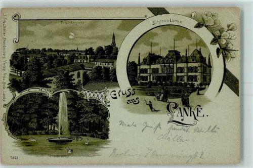 Lanke 1902 Schloss Lanke Schlosspark Fontaine Schwäne Lithographie/Mondschein