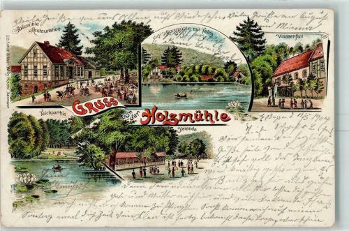 Eldagsen 1904 Holzmühle Restauration Teich Wasserfall Veranda Lithographie Ort lt. Stempel