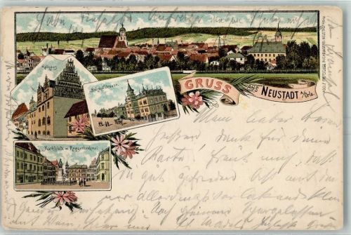 Neustadt 1902 Rathaus Bahnhofstraße Marktplatz Kriegerdenkmal