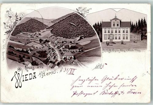 Wieda 1895 Bischoff`s Pensions Haus Lithographie