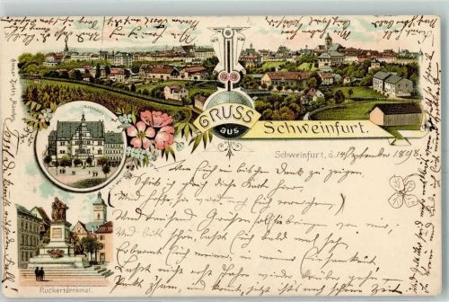 Schweinfurt 1898 Rathaus Rückertdenkmal