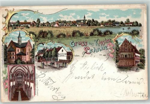 Lehnin 1899 Gruss aus Kloster Kirche Inneres Kaiserhaus Hotel zum Preussischen Hof