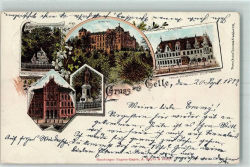 Celle 1899 Karolinen-Mathilden-Denkmal Realschule Kriegerdenkmal Schloss Rathaus