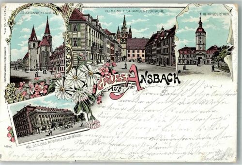 Ansbach 1897 Kirche St. Johannis Schloss Kirche Gumbertus Herriedertor