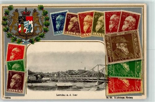 Landau Isarbrücke Briefmarken Wappen