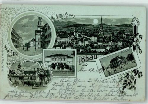 Löbau 1899 Nicolaistraße Honigbrunnen Realschule Kaiserl. Postamt