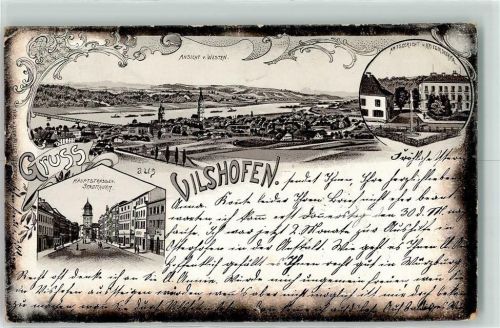 Vilshofen 1899 Hauptstraße Stadtturm Amtsgericht Kriegerdenkmal