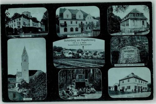 Schönberg 1912 Schloss Hotel August Poguntke Forsthaus Kirche Elsterquelle Zollamt Gedenkstein Kapellenberg Wintersportplatz Sommerfrische
